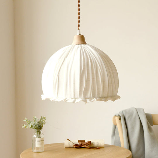 Dome Fabric Suspension Light - Modern 1-Light White Pendant Lamp For Restaurants