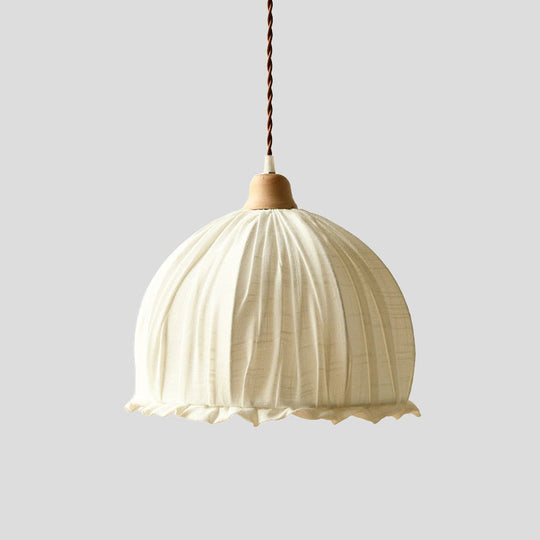 Dome Fabric Suspension Light - Modern 1-Light White Pendant Lamp For Restaurants