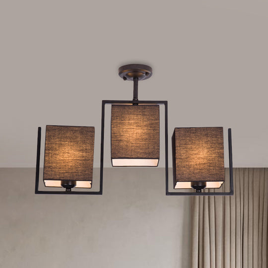 Modern Cuboid Semi Flush Mount with 3 Bulbs and Fabric Shade