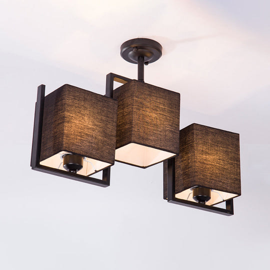 Modern Cuboid Semi Flush Mount with 3 Bulbs and Fabric Shade