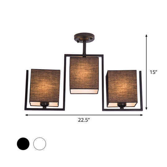 Modern Cuboid Semi Flush Mount with 3 Bulbs and Fabric Shade