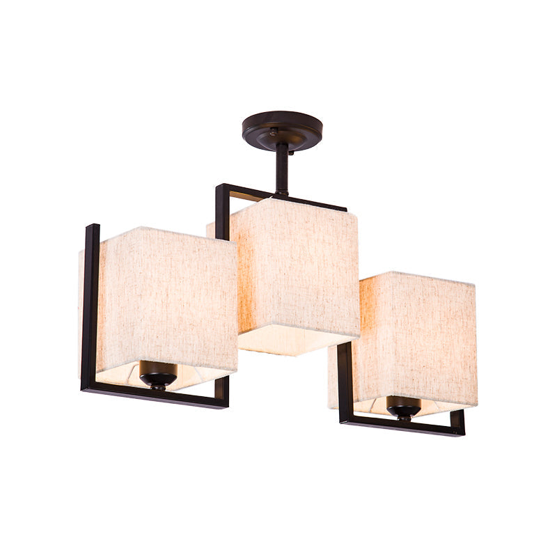 Modern Cuboid Semi Flush Mount with 3 Bulbs and Fabric Shade