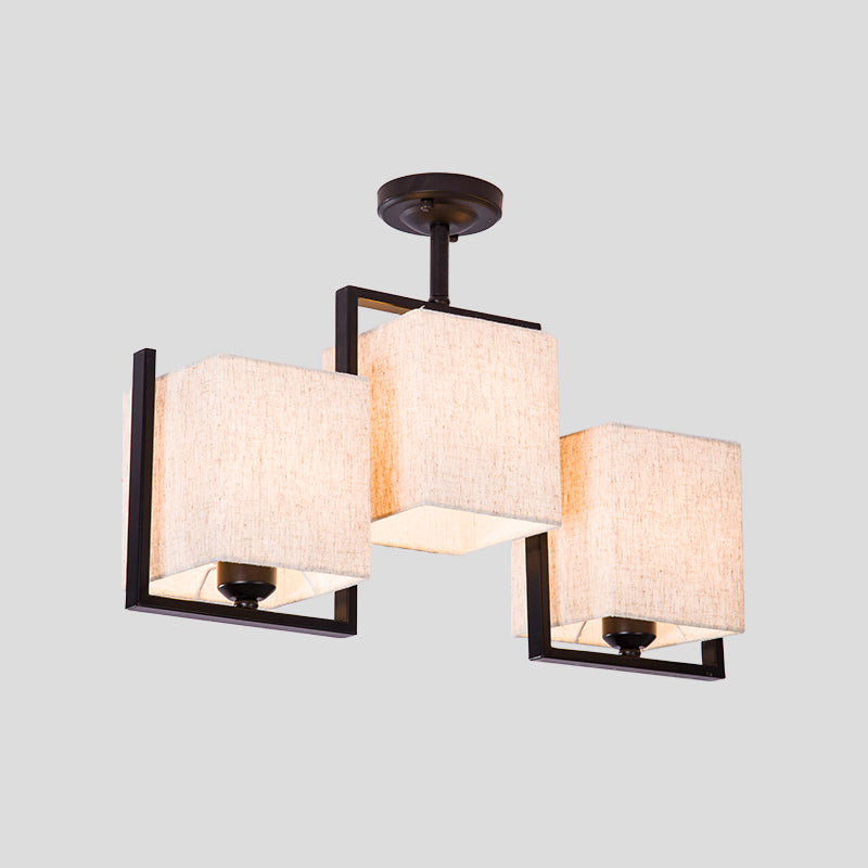 Modern Cuboid Semi Flush Mount with 3 Bulbs and Fabric Shade