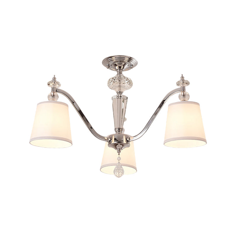 Chrome Semi Flushmount Crystal Ceiling Lamp with Modern Fabric Design and 3/6 Lights for Living Room