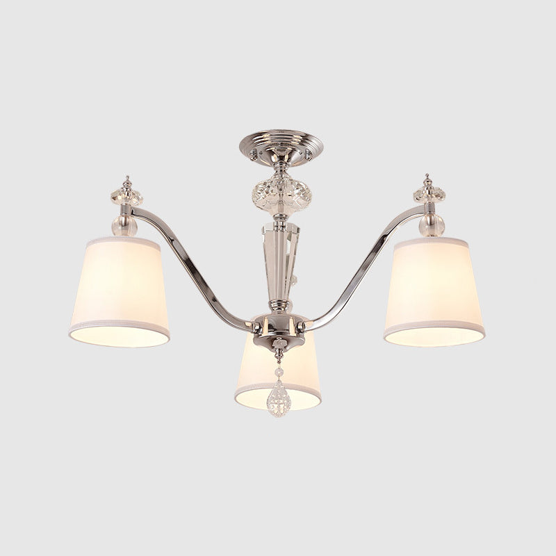 Chrome Semi Flushmount Crystal Ceiling Lamp with Modern Fabric Design and 3/6 Lights for Living Room