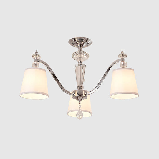 Chrome Semi Flushmount Crystal Ceiling Lamp With Modern Fabric Design And 3/6 Lights For Living Room