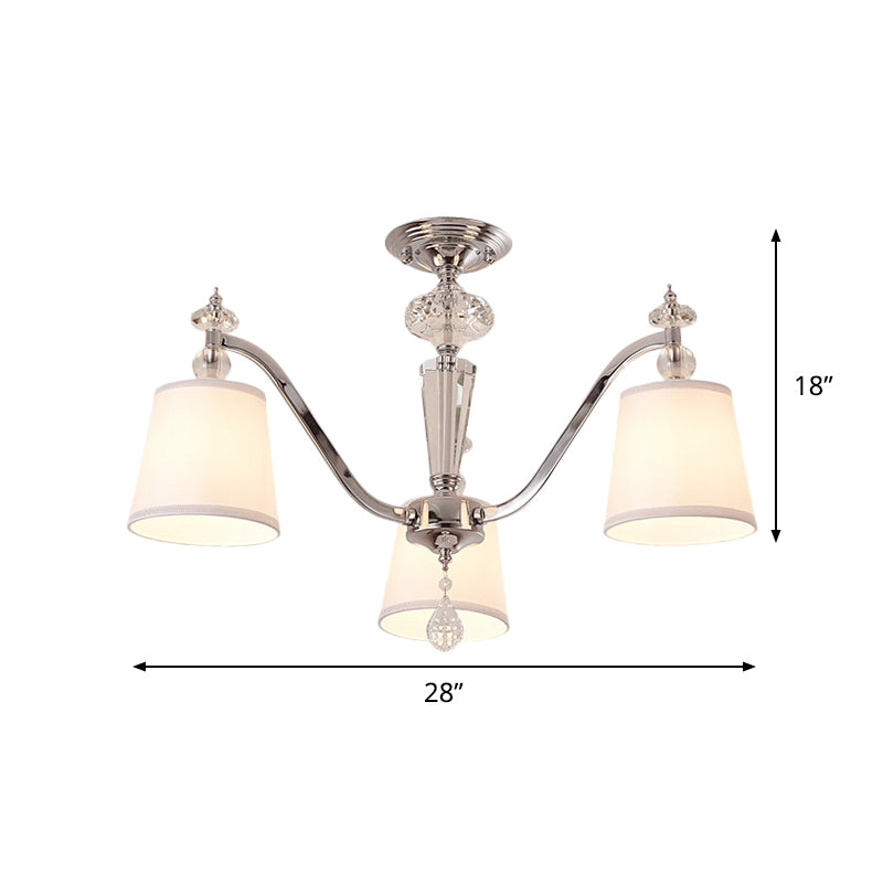 Chrome Semi Flushmount Crystal Ceiling Lamp with Modern Fabric Design and 3/6 Lights for Living Room