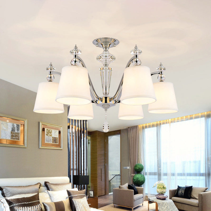 Chrome Semi Flushmount Crystal Ceiling Lamp with Modern Fabric Design and 3/6 Lights for Living Room