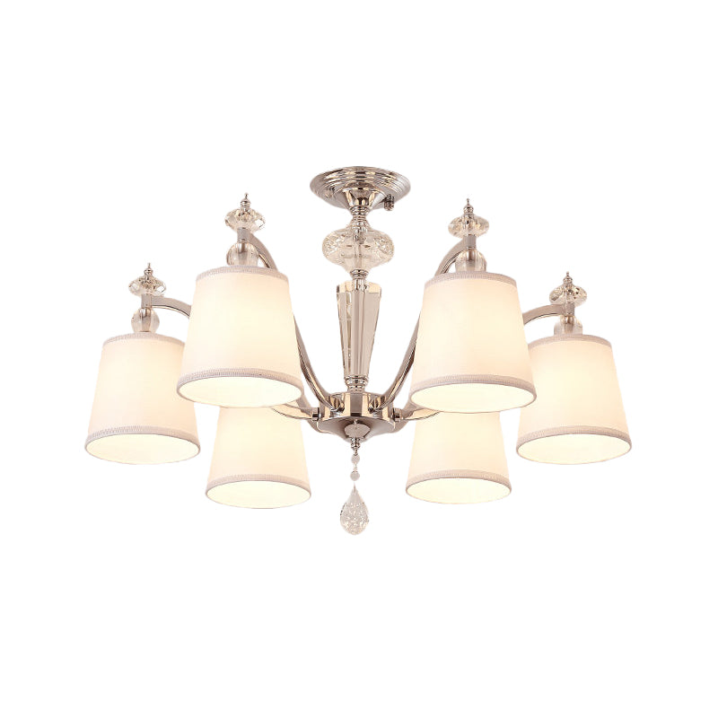 Chrome Semi Flushmount Crystal Ceiling Lamp with Modern Fabric Design and 3/6 Lights for Living Room