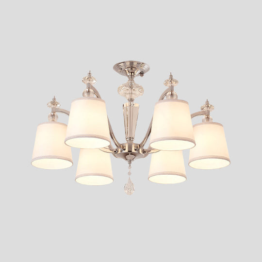 Chrome Semi Flushmount Crystal Ceiling Lamp with Modern Fabric Design and 3/6 Lights for Living Room