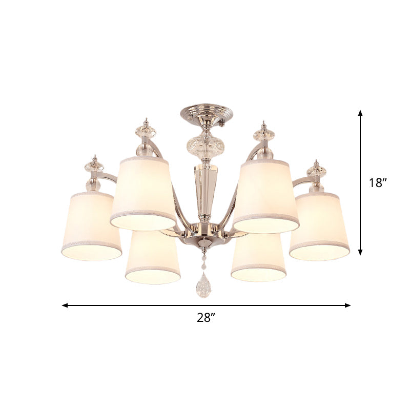 Chrome Semi Flushmount Crystal Ceiling Lamp with Modern Fabric Design and 3/6 Lights for Living Room