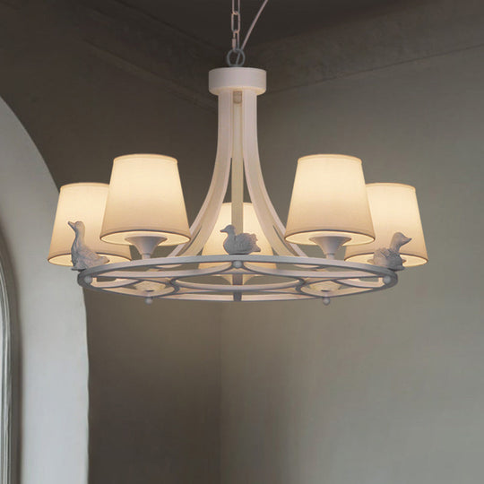 Contemporary 5-Light Chandelier: White Hanging Ceiling Lamp With Fabric Shade