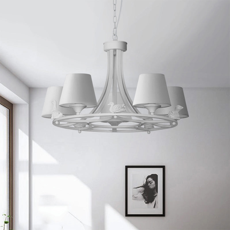 Contemporary 5-Light Chandelier: White Hanging Ceiling Lamp With Fabric Shade