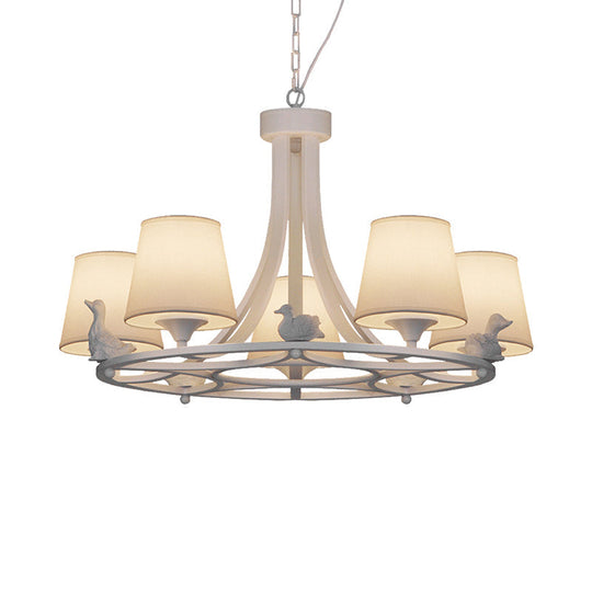 Contemporary 5-Light White Chandelier - Hanging Ceiling Lamp with Fabric Shade for Living Room