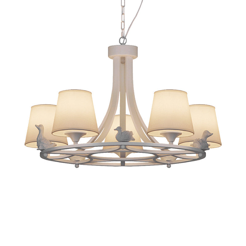 Contemporary 5-Light Chandelier: White Hanging Ceiling Lamp With Fabric Shade