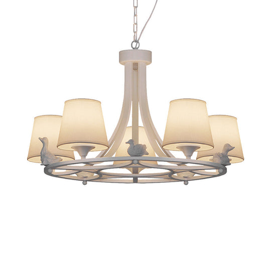 Contemporary 5-Light Chandelier: White Hanging Ceiling Lamp With Fabric Shade