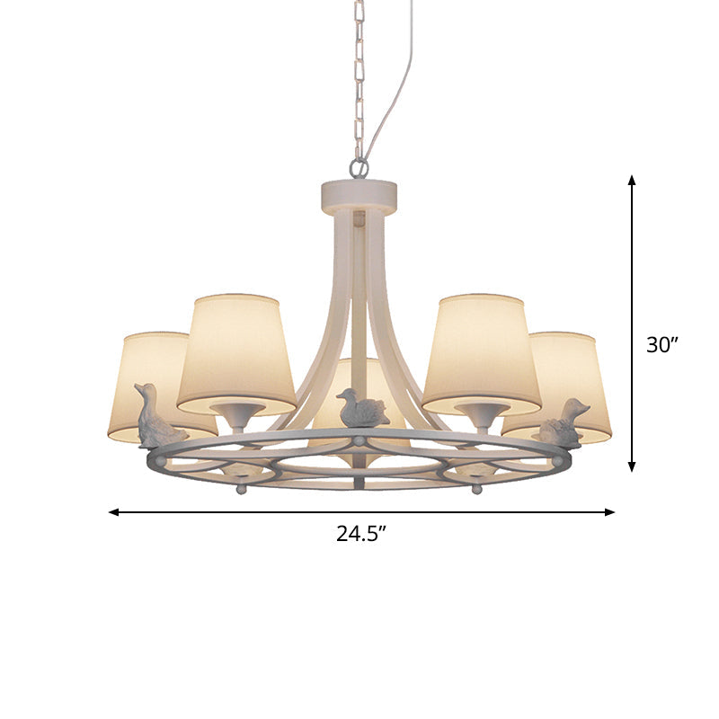 Contemporary 5-Light White Chandelier - Hanging Ceiling Lamp with Fabric Shade for Living Room