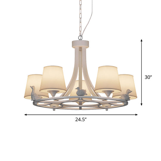 Contemporary 5-Light White Chandelier - Hanging Ceiling Lamp with Fabric Shade for Living Room