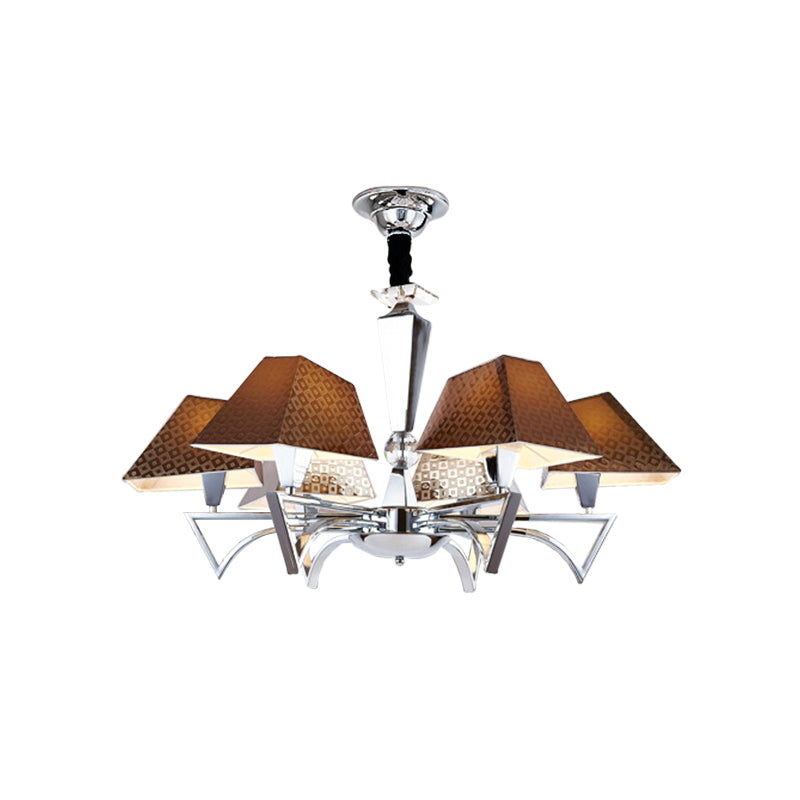 Modern Geometric Ceiling Chandelier - 6-Light Brown Pendant Lamp Fixture with Chrome Arm