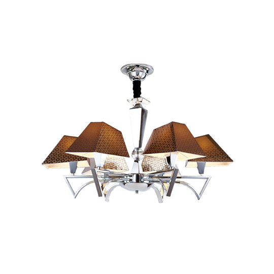 Modern Geometric Ceiling Chandelier - 6-Light Brown Pendant Lamp Fixture with Chrome Arm