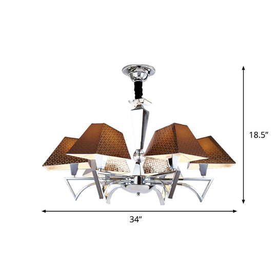 Modern Geometric Ceiling Chandelier - 6-Light Brown Pendant Lamp Fixture with Chrome Arm