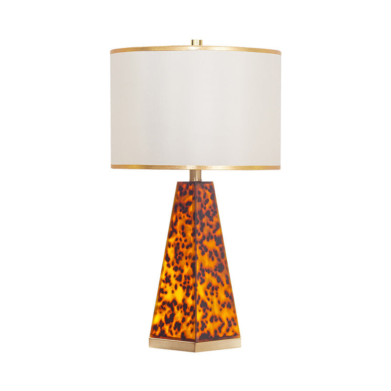 Modern Fabric Drum Nightstand Lamp With Leopard Print Acrylic Base - White Table Light 1 Bulb