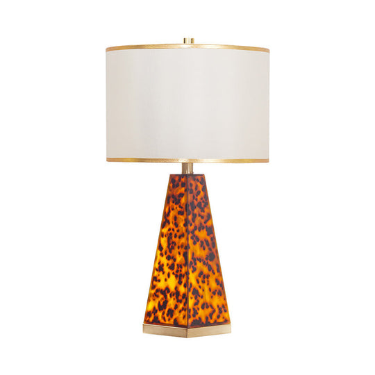 Modern Fabric Drum Nightstand Lamp With Leopard Print Acrylic Base - White Table Light 1 Bulb