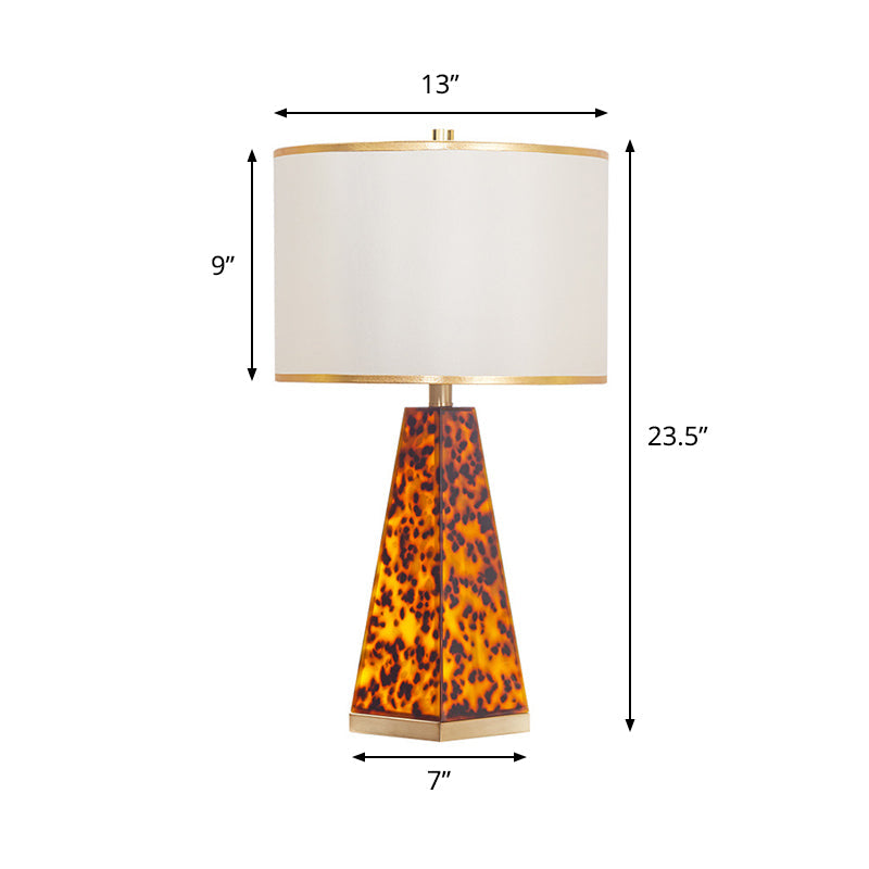 Modern Fabric Drum Nightstand Lamp With Leopard Print Acrylic Base - White Table Light 1 Bulb