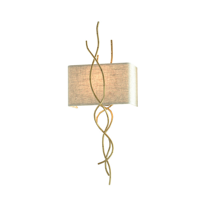 Modern Metallic Wall Sconce: Gold/Silver Branch Design With Rectangle Fabric Shade