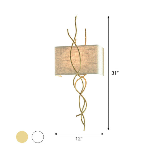 Modern Metallic Wall Sconce: Gold/Silver Branch Design With Rectangle Fabric Shade