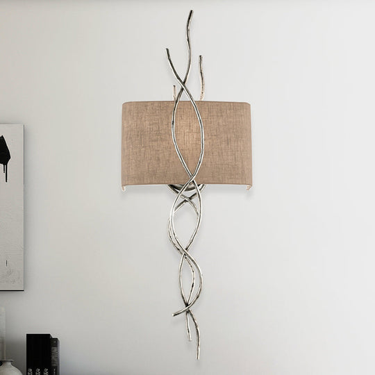 Modern Metallic Wall Sconce: Gold/Silver Branch Design With Rectangle Fabric Shade