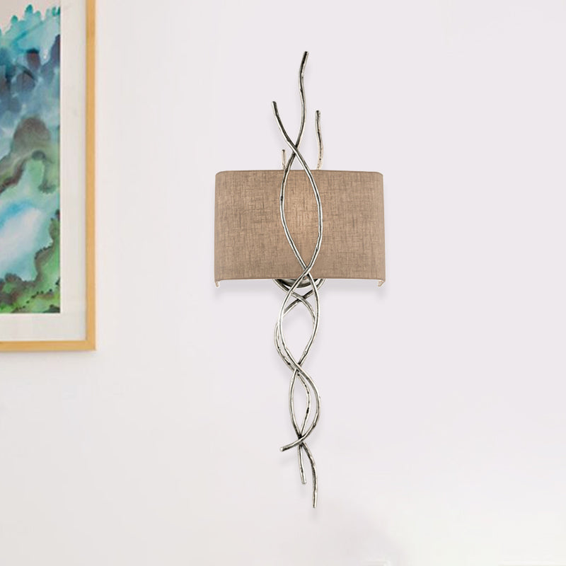 Modern Metallic Wall Sconce: Gold/Silver Branch Design With Rectangle Fabric Shade