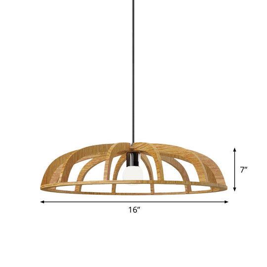 Modern Asian-Inspired Wood Pendant Light With Flat Bowl Frame And 1 Bulb For Hallways