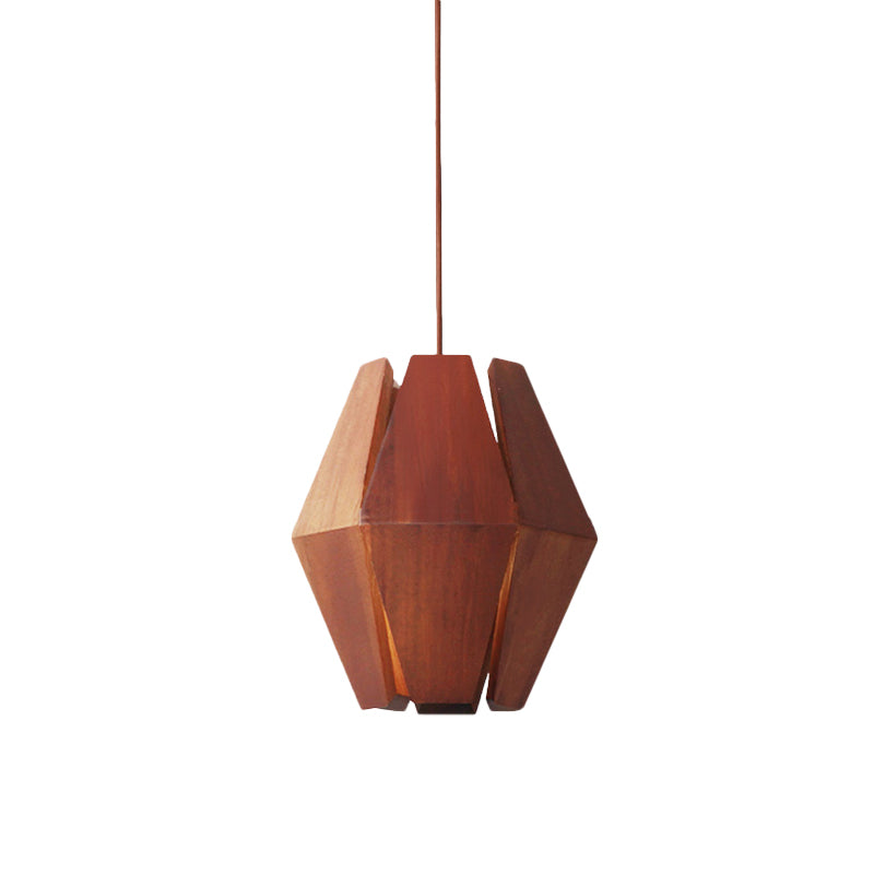 Diamond Wood Hanging Light: Asian 1 Head Red Brown Ceiling Lamp For Dining Table