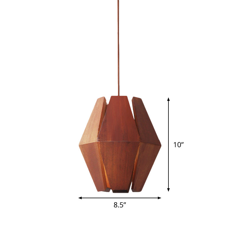 Diamond Wood Hanging Light: Asian 1 Head Red Brown Ceiling Lamp For Dining Table