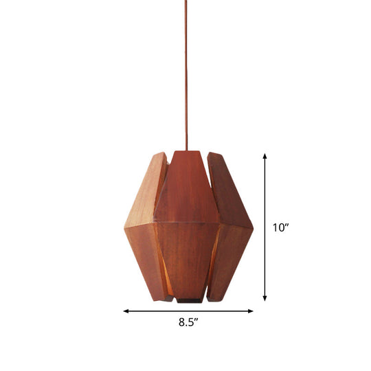 Diamond Wood Hanging Light: Asian 1 Head Red Brown Ceiling Lamp For Dining Table