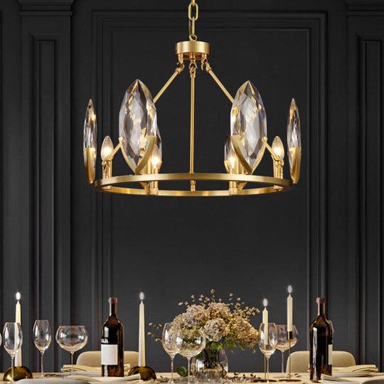 Modernist Gold Ring Chandelier with Crystal Shades - 6/8 Bulbs Hanging Light Kit for Living Room