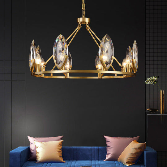 Modernist Gold Ring Chandelier with Crystal Shades - 6/8 Bulbs Hanging Light Kit for Living Room