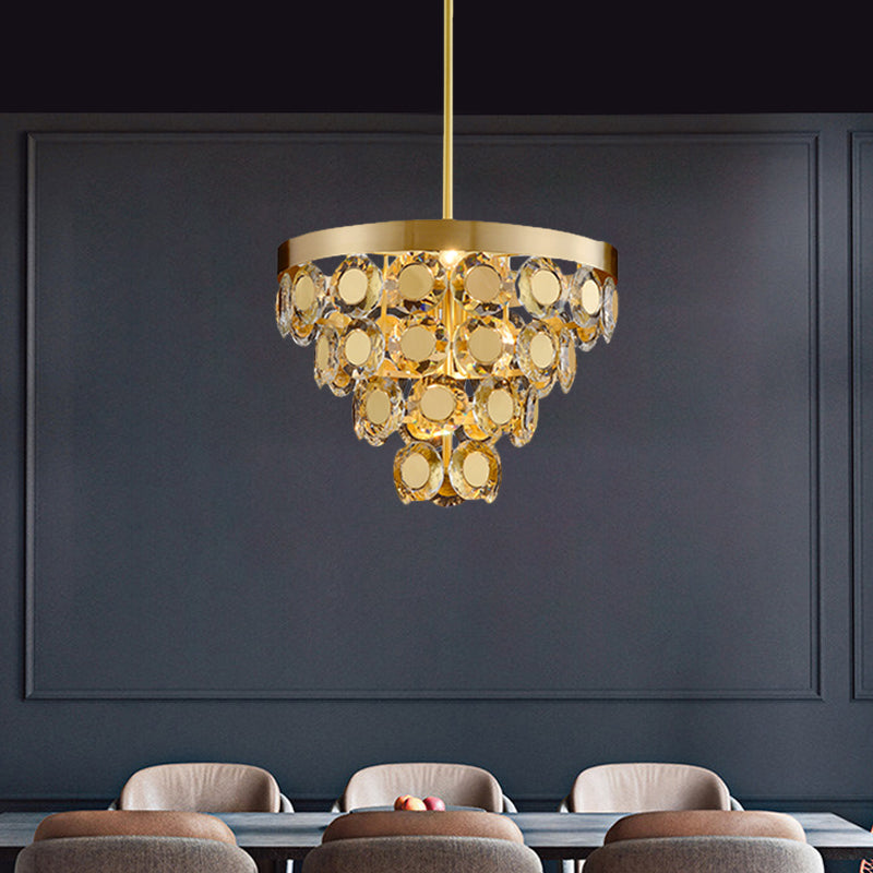 Modern Crystal Cone Chandelier: 5 Bulb Suspension Lamp In Brass For Restaurants