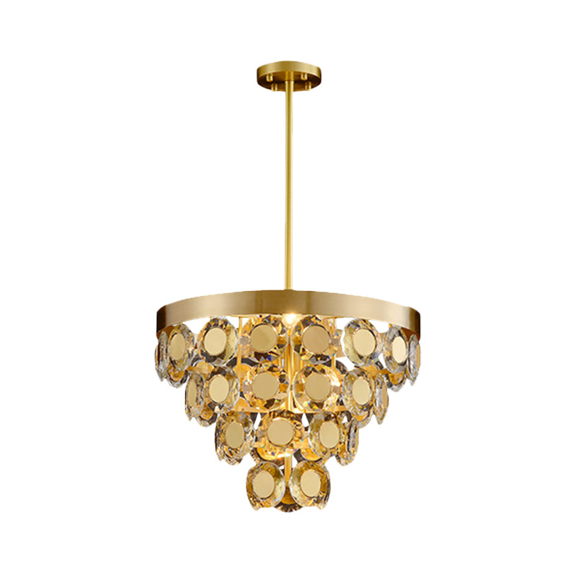 Modern Crystal Cone Chandelier: 5 Bulb Suspension Lamp In Brass For Restaurants