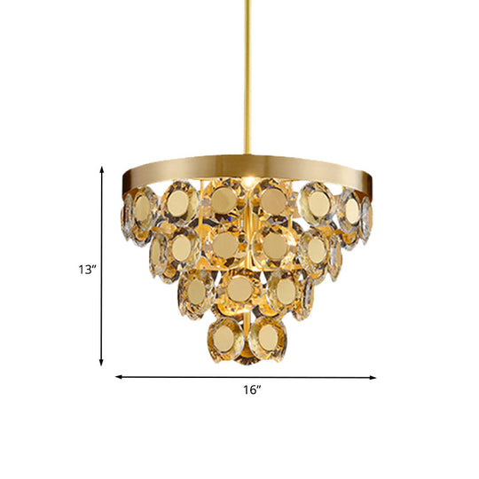 Modern Crystal Cone Chandelier: 5 Bulb Suspension Lamp In Brass For Restaurants