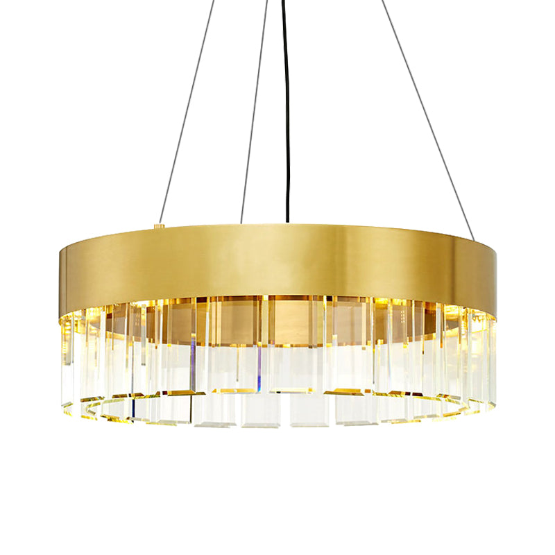 Minimalist 8-Light Gold Metal Chandelier Pendant With Crystal Detail