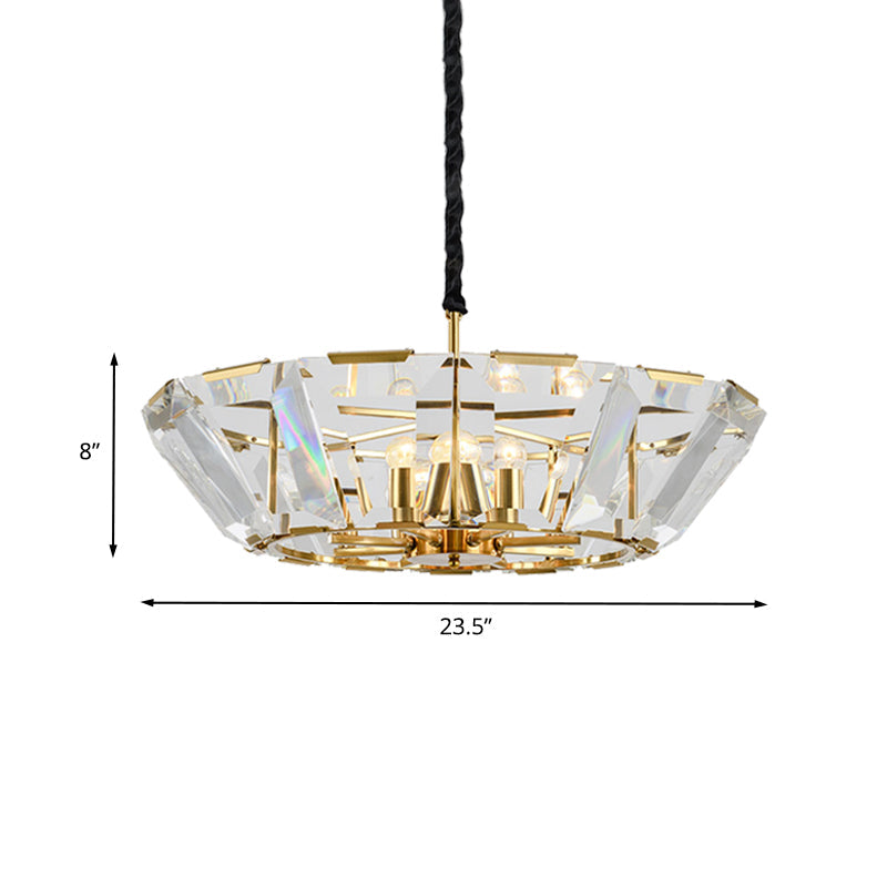 Contemporary Gold Living Room Ceiling Chandelier - 5 Heads Hanging Light Kit With Crystal Shade