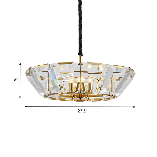 Contemporary Gold Living Room Ceiling Chandelier - 5 Heads Hanging Light Kit With Crystal Shade