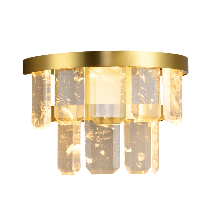 Modern Crystal Led 2-Layer Hallway Sconce Wall Mount Lamp In Brass