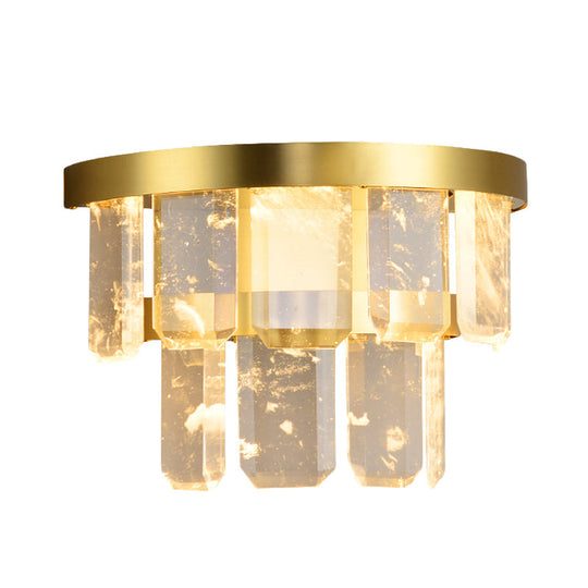 Modern Crystal Led 2-Layer Hallway Sconce Wall Mount Lamp In Brass