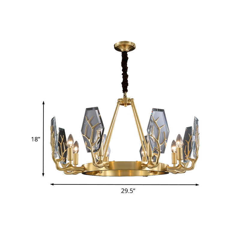 Modern Brass Panel Pendant Chandelier with Crystal Round Hanging Ceiling Lamp - 6/8 Lights