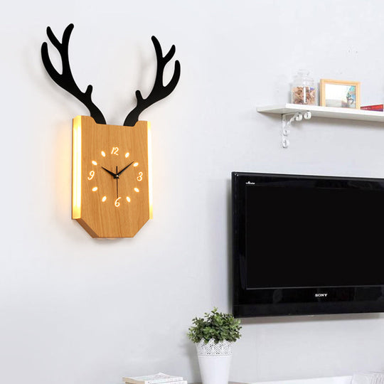 Rustic Wood Antler Animal Led Wall Lamp For Hallway Or Foyer