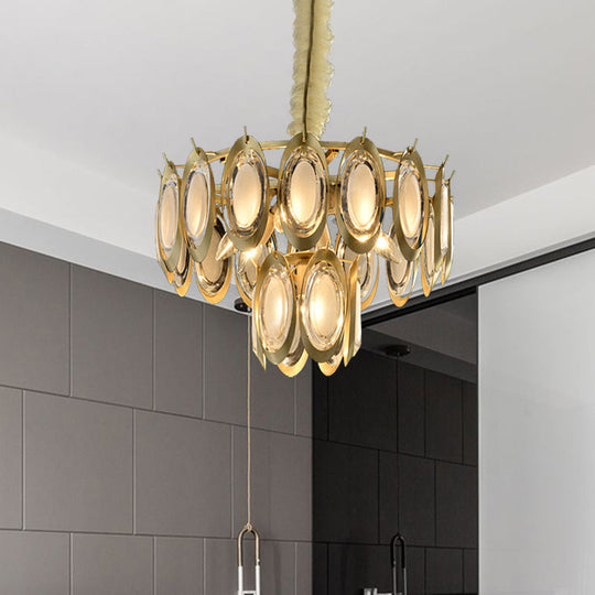 Modern 2-Tier Brass Chandelier With Metallic Finish - 7 Bulb Hanging Ceiling Lamp