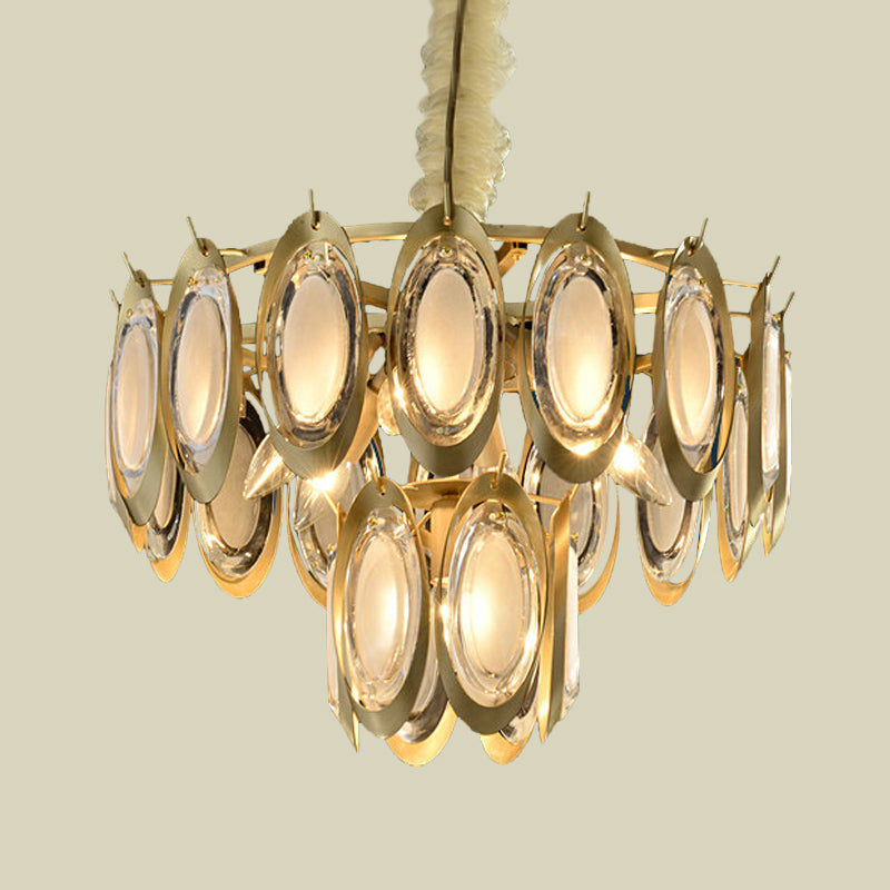 Modern 2-Tier Brass Chandelier With Metallic Finish - 7 Bulb Hanging Ceiling Lamp